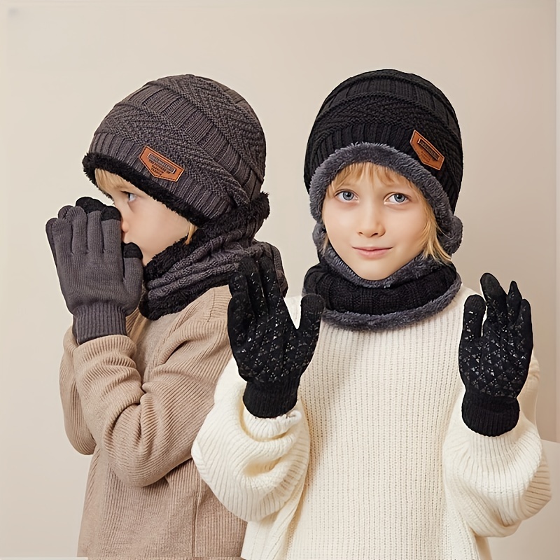 

3-piece Winter Knitted Hat Scarf Gloves Set, Color, Acrylic And Polyester , Sports Style, Warm Thickened Fabric For Cold Weather