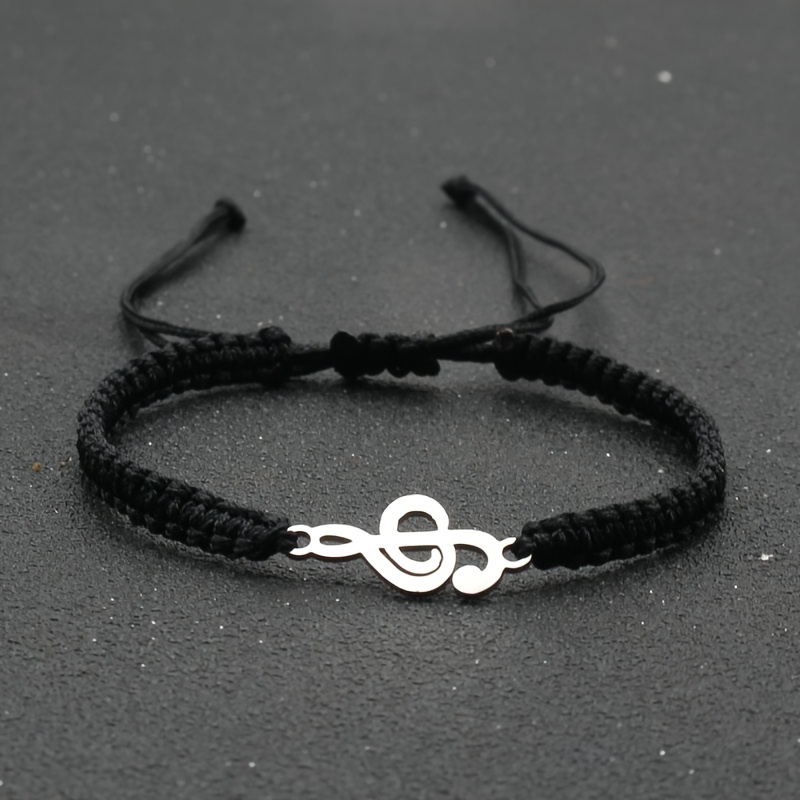 TEMU 1pc Fashion Stainless Steel Music Symbol Bracelet, Hand Woven Simple Adjustable Hand Rope, Suitable For Daily Men And Women, Valentine's Day,