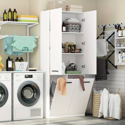 double tilt out laundry hamper cabinet with 2 laundry storage baskets storage shelves hidden laundry hamper for bathroom kitchen white laundry hampers