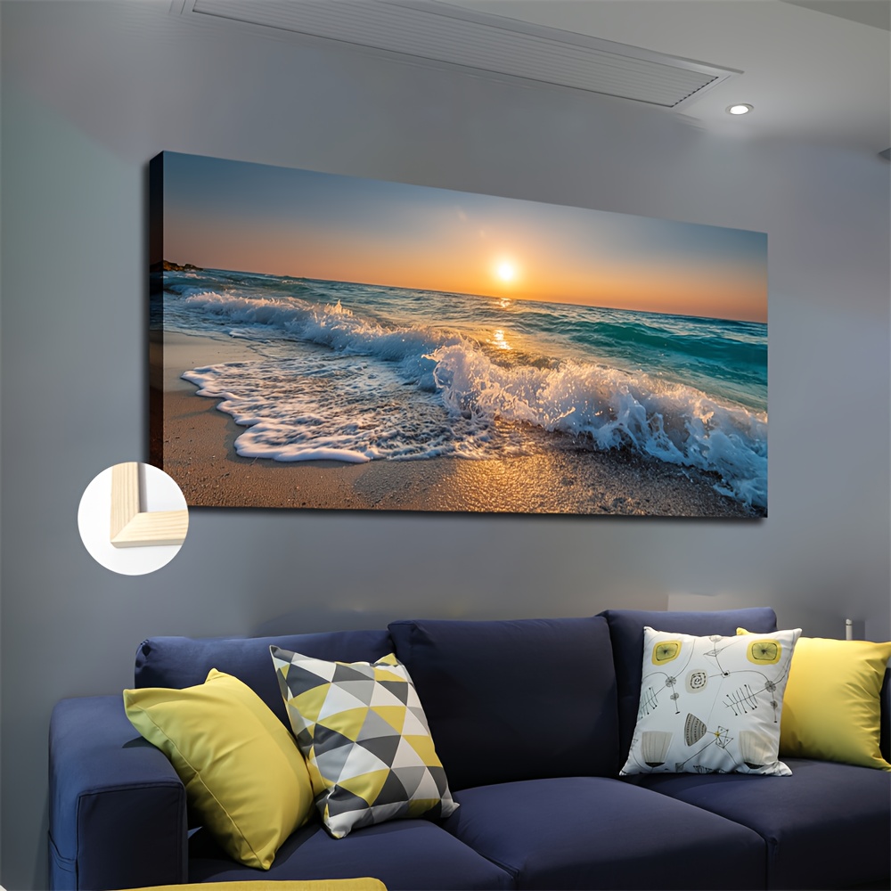 TEMU Plat 2D, [Plat 2D] Peinture décorative style réaliste de grand format avec cadre 50x100cm 20x40 pouces - Décoration de paysage avec brillant sur