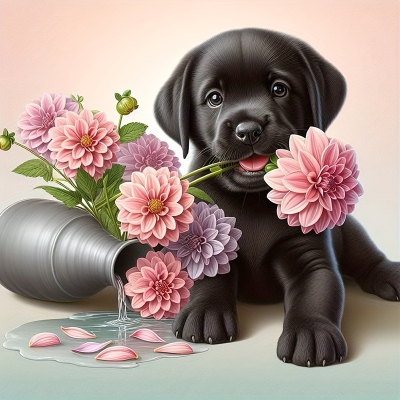 

Diy 5d Diamond Painting Kit - Cute Black Dog Design, Full Drill Round Acrylic Diamonds, 15.7x15.7in - Perfect For Home Wall Decor & Gifts