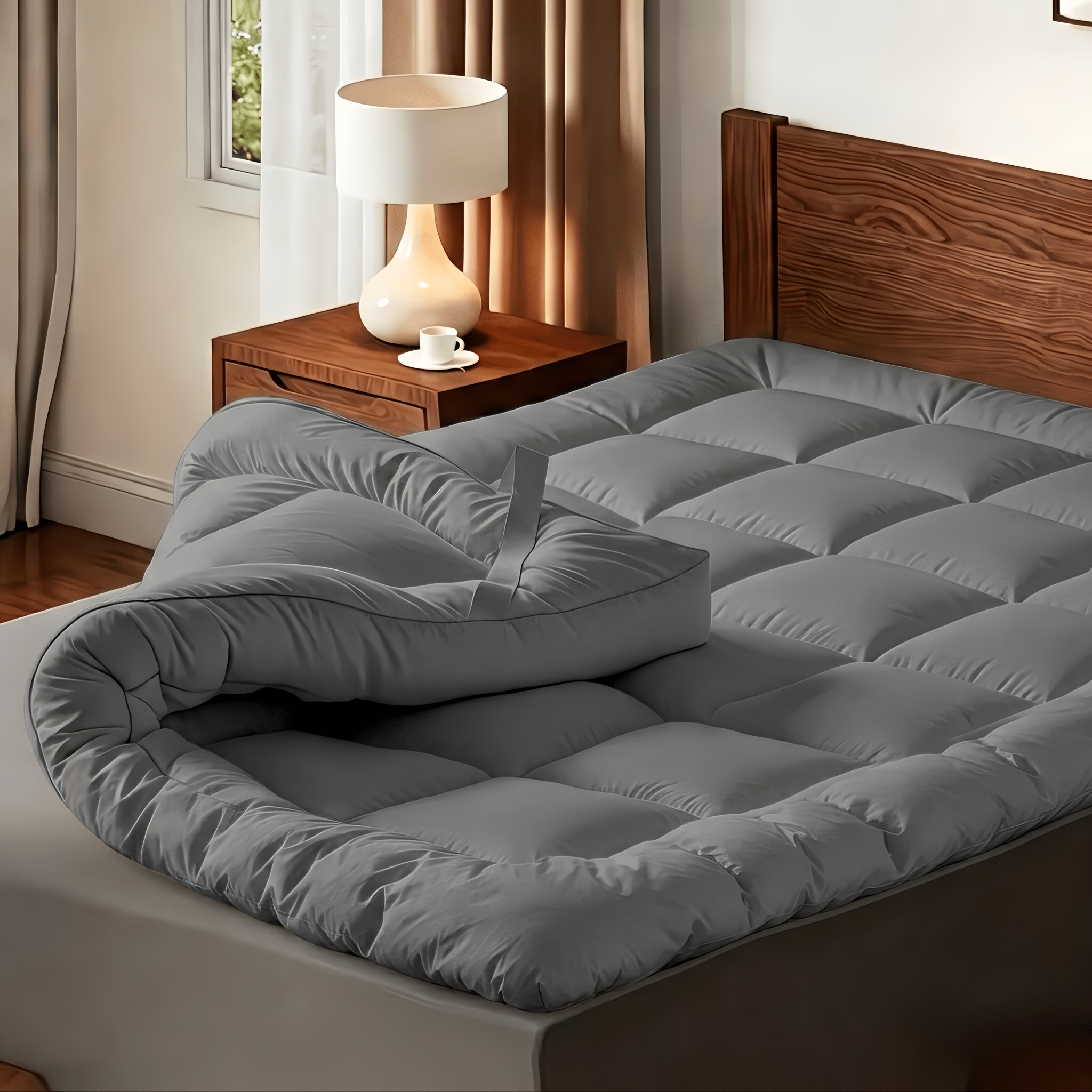 TEMU High-quality Mattress Topper - And Full Filling, Diamond-stitched Design, Breathable And Anti-sweat, Hypoallergenic, Machine Washable, With