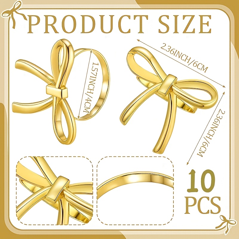 TEMU Set Of 10 Metallic Napkin Rings Featuring Shiny Golden Bows, Perfect For Dinner Parties, Weddings, Gatherings