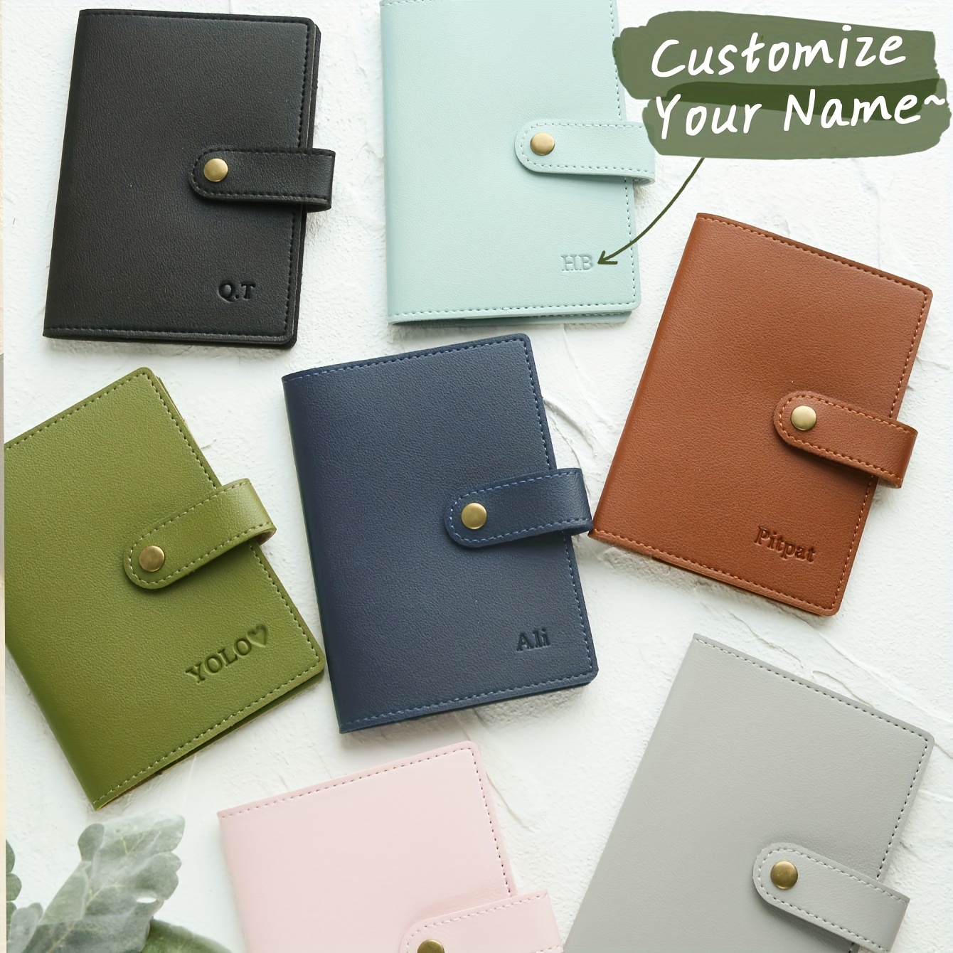 

[home ] Personalized Synthetic Leather Passport Holder With Custom Name, Lightweight Foldable , Snap Closure, Card Slots, Elegant Organizer, Unique , Passport Wallet