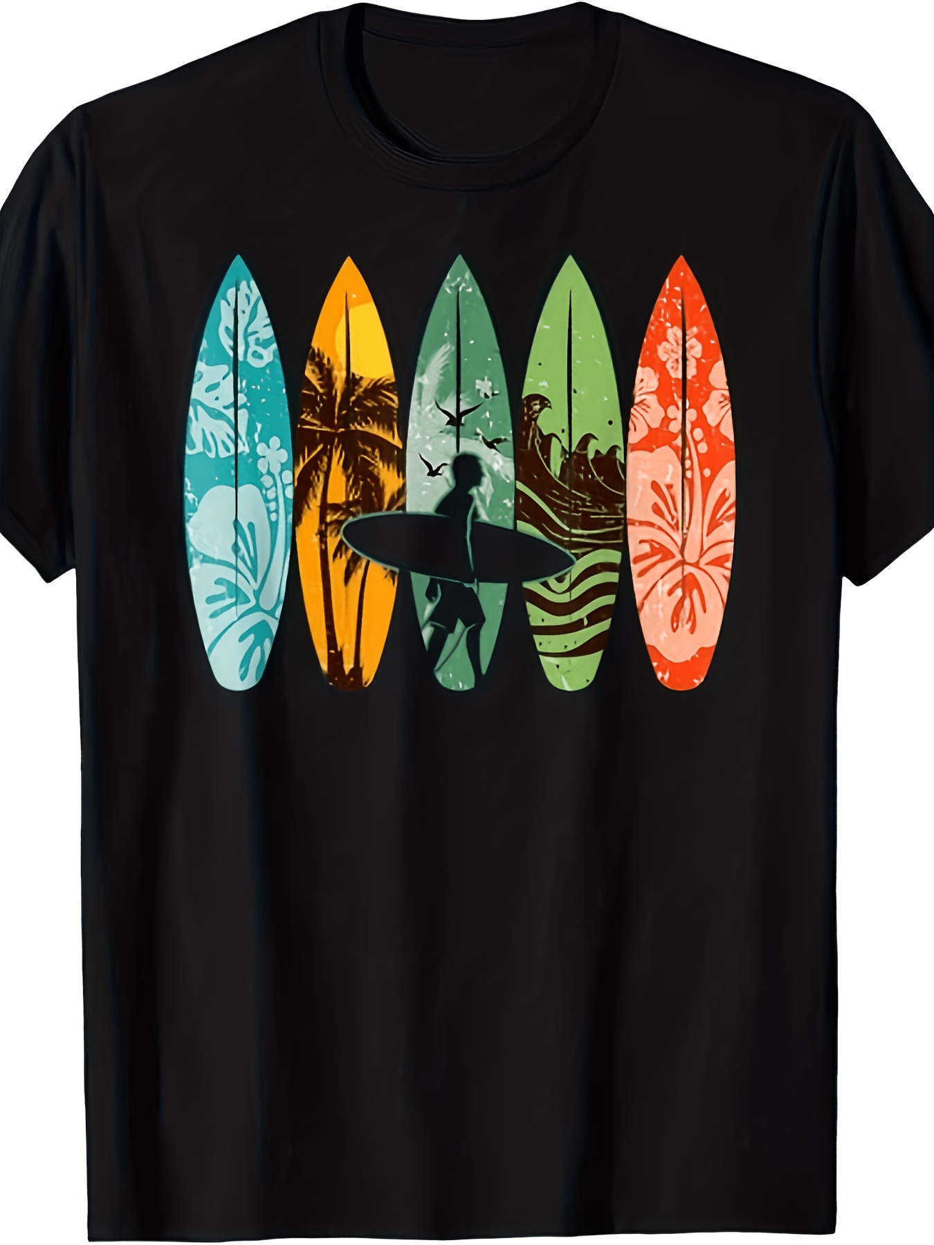 mens womens vintage surfboard graphic t shirt quick dry breathable lightweight polyester crew neck tee suitable for beach gym office casual wear wrinkle free short sleeve shirt with machine washable for daily use