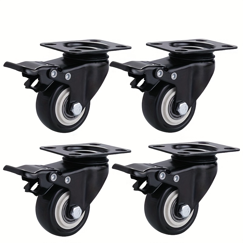 TEMU 4pcs Heavy Duty 3.81cm Swivel Caster Tires With Safety Lock Brake - Ideal For Furniture, Storage Bins And Office Cabinets