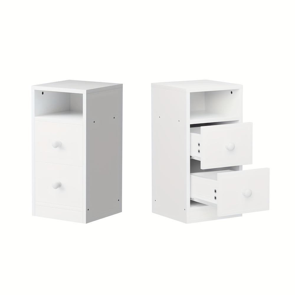 1/ 2pcs White Nightstand With 2 Drawers And Upper Compartment, Ideal For Bedroom, Living Room