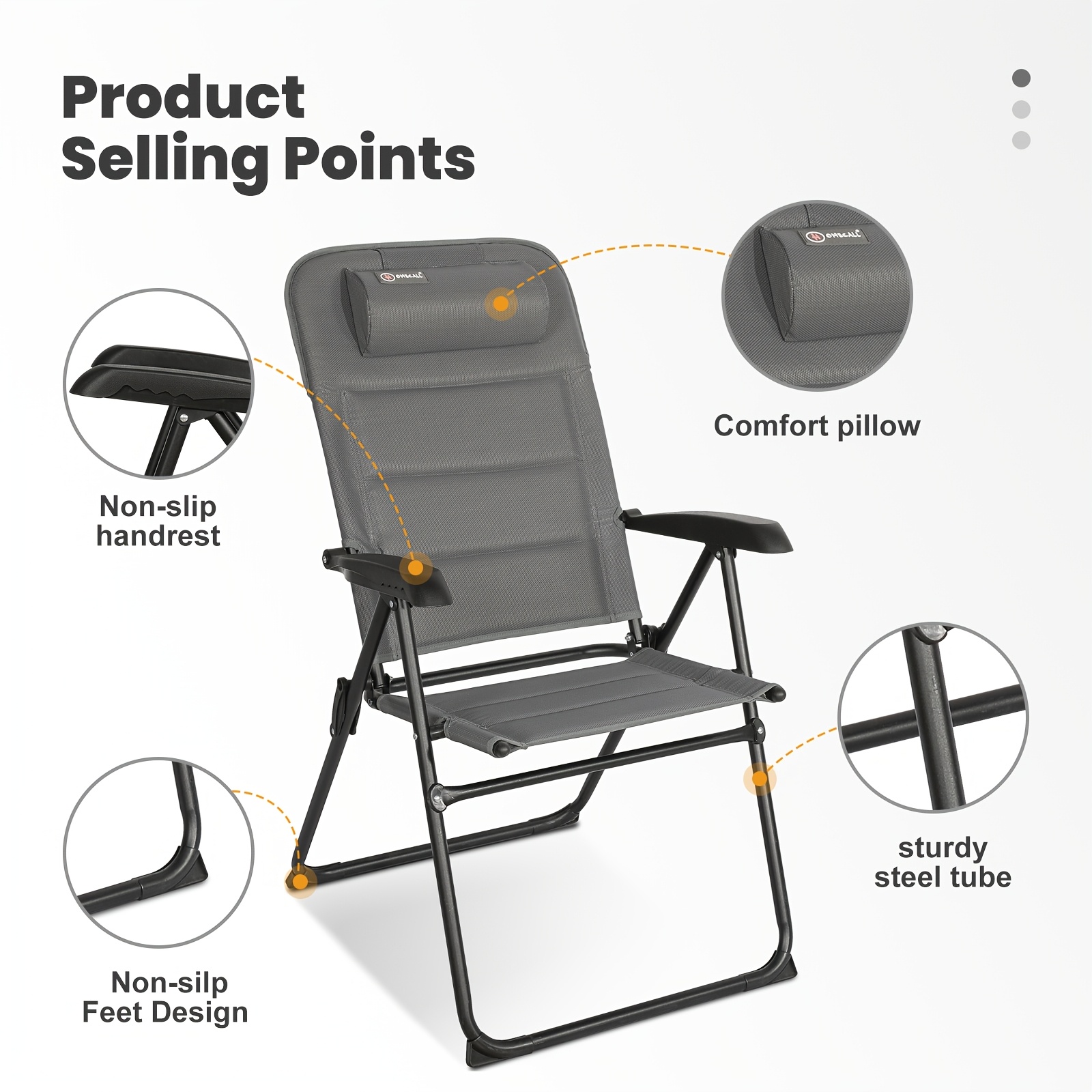 Homecall 30022 Folding Chair | Grey Recliner With 5-position Adjustable Backrest, Armrests, And , Load Capacity Up To 158 Kg