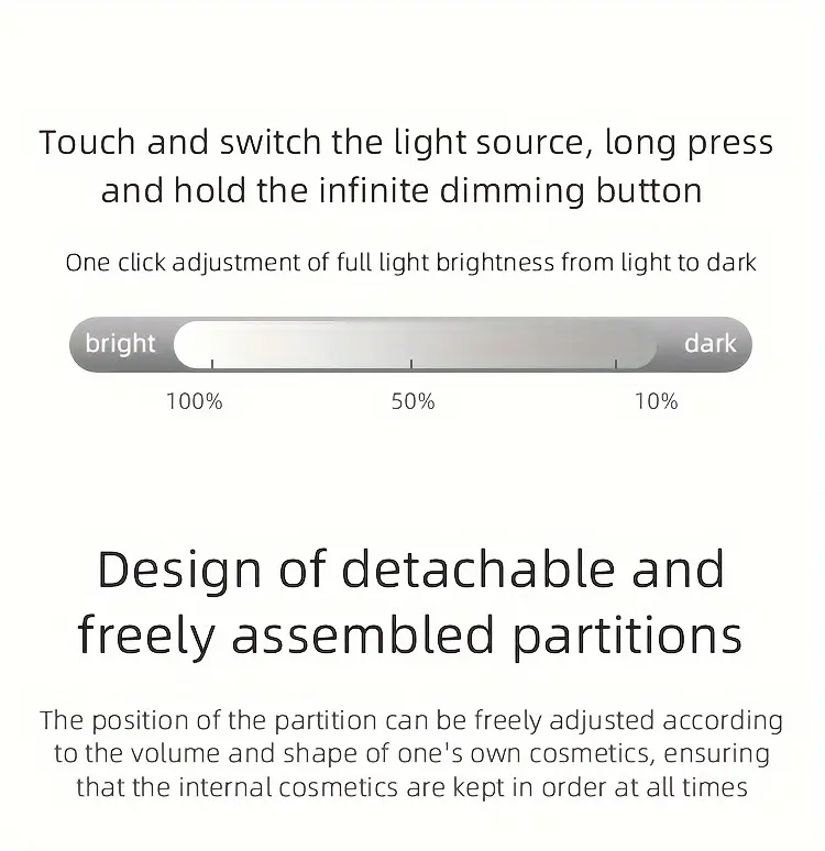 makeup travel bag with led lighted adjustable brightness portable makeup case with adjustable dividers make up train case organizer makeup brush accessories and tool case Product details 1