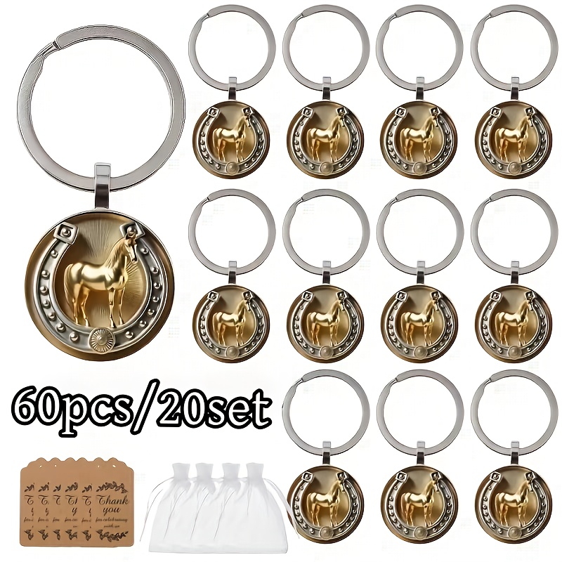 poza articolului 2d plat, 60 bucăți de brelocuri 2d plat cal  , cadou excepțional/elegant, 20 brelocuri/20 carduri decorative/20 pungi de  , cadou perfect pentru familie și prieteni, potrivit pentru ziua recunoștinței și halloween, unisex, favoruri de petrecere, ocazii  , design de sărbători