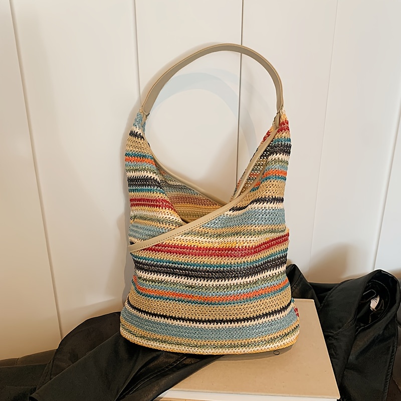 

Casual Woven Straw Bag, Color Large Capacity Shoulder Bag, Summer New Tote Bag For Women, Seaside Beach Bag