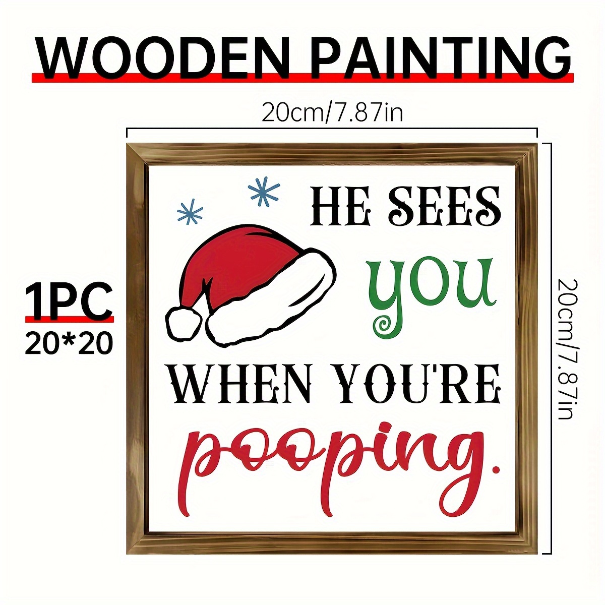 TEMU 1pc Rustic Wooden Wall Hanging Sign "he Sees You When You're Pooping" - Funny Santa Claus Canvas Art, Farmhouse For Home, Bedroom, Or Holiday