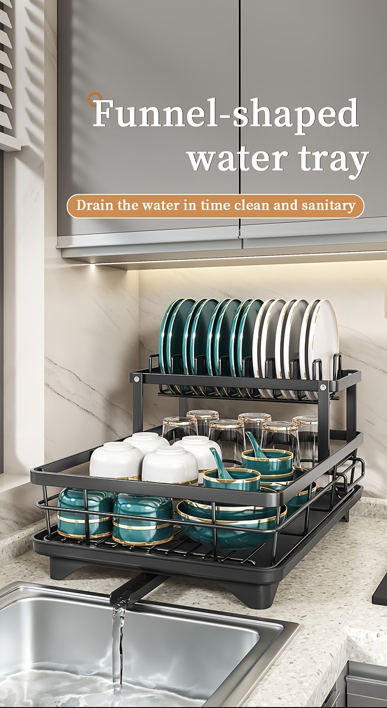 two tier large metal carbon steel dish rack suitable for kitchen counter space saving and durable rust proof large 2 tier metal dish rack with cutlery and cup holder and   Product details 8