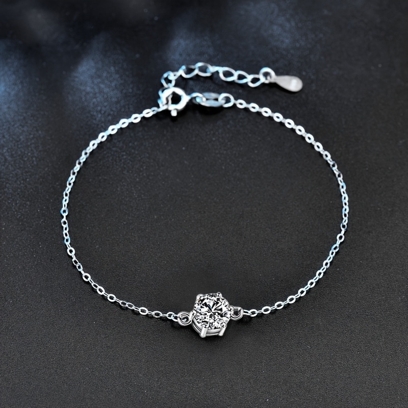 Women's S925 Silver Moissanite Adjustable Thin Bracelet, Luxury Gift