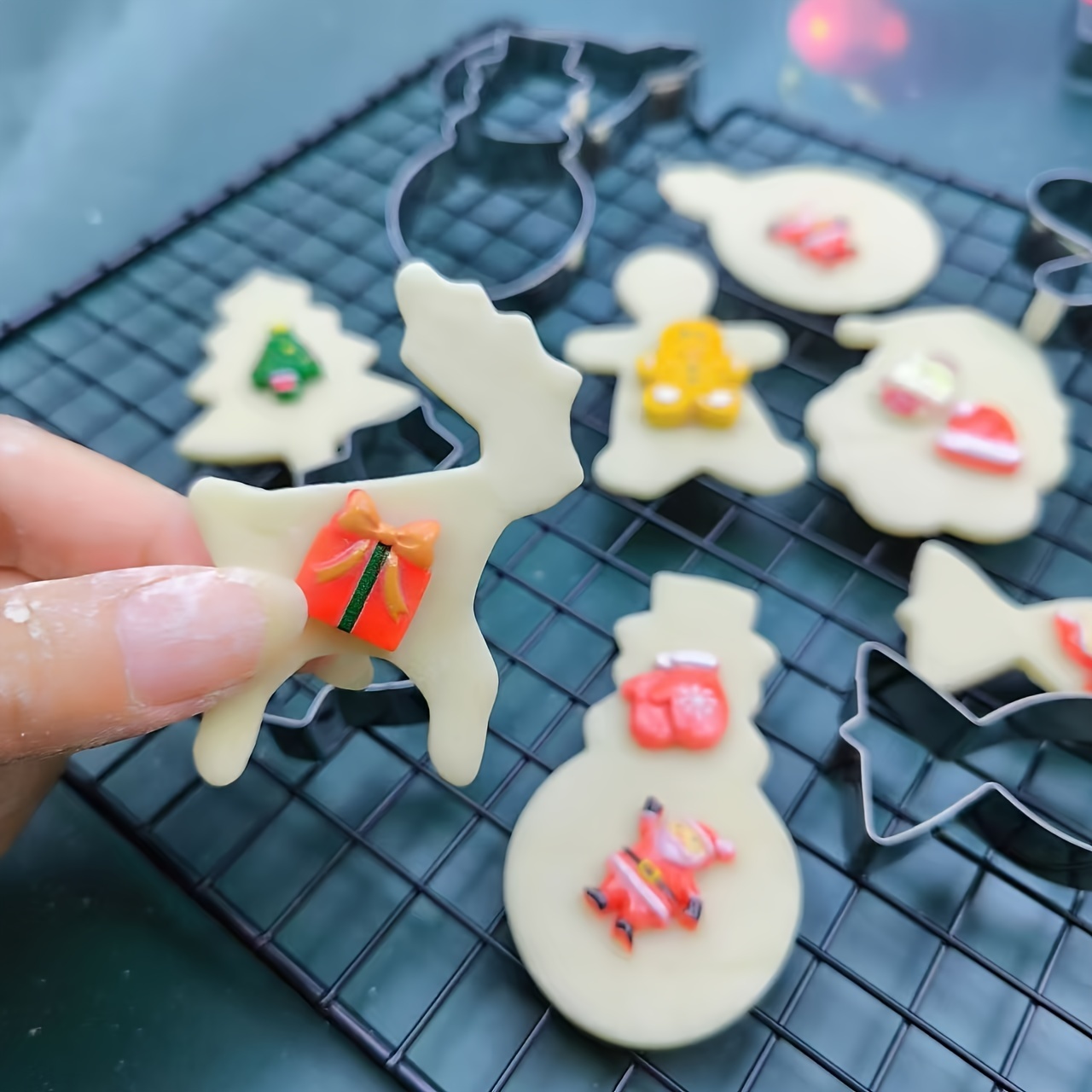 12pcs christmas cookie cutter set stainless steel with snowman snowflake tree   for holiday baking details 6