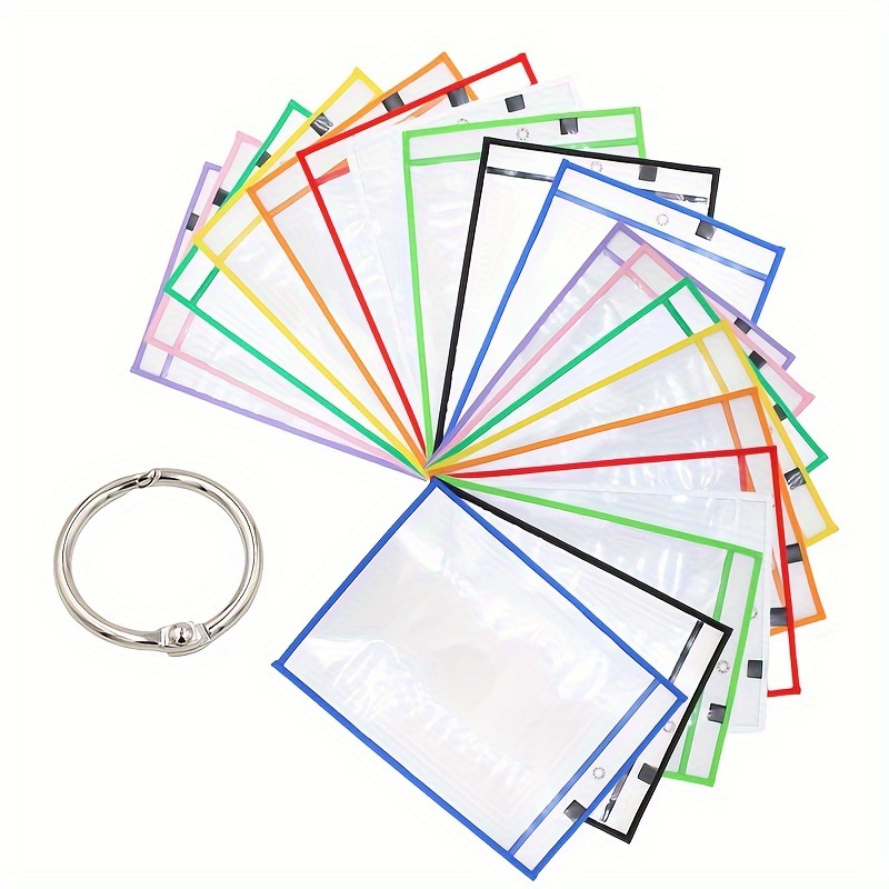 

6/10/20/30pcs Reusable Dry Erase Pocket, Oversized Oversized Write And Wipe Pockets With Rings, Clear Plastic Sheet Protectors, Teacher School Classroom Suppliessupplies