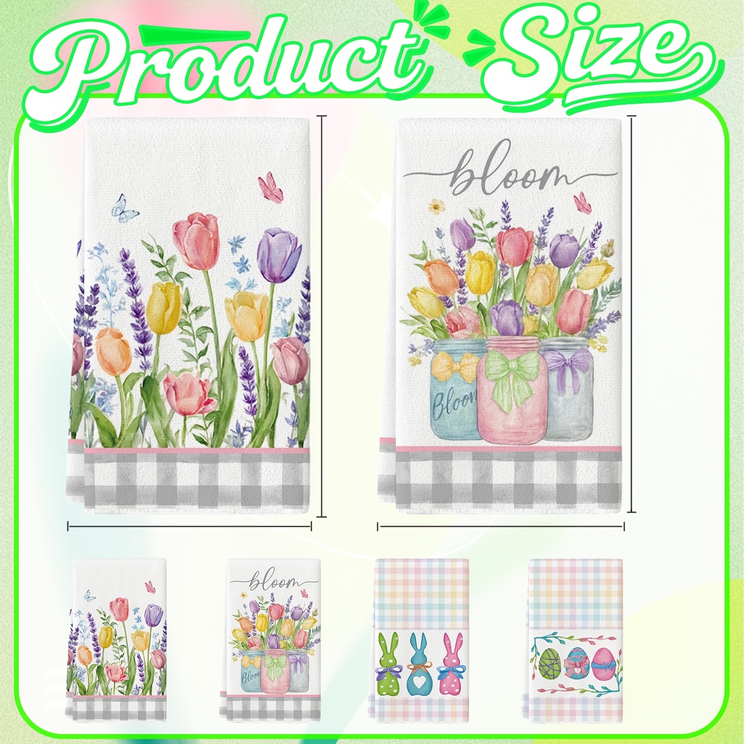 TEMU Rustic Farmhouse Easter Bunny & Egg Kitchen Towels - Spring Suitable For Kitchen Decor, Colorful Bunny Egg Dish Cloths, Machine Washable For