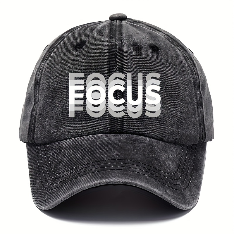 

1pc Focus Embroidered Washed Cotton Baseball Cap, Adjustable Unisex Classic Style Sports Duckbill Hat, For Men And Women