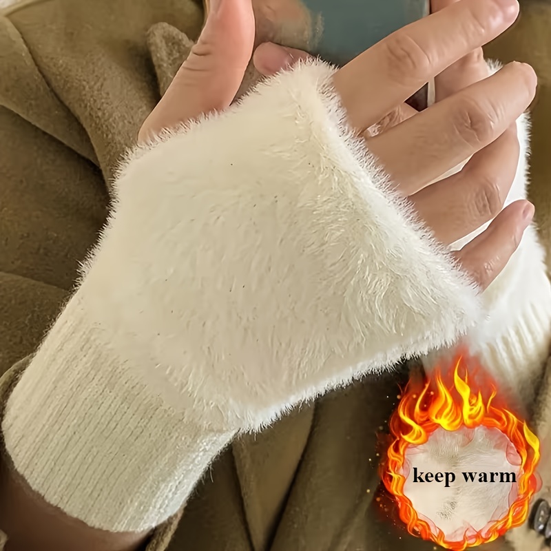 1 pair womens soft plush winter gloves   mittens black white pink brown suitable for cold weather casual and formal occasions perfect christmas gift fashionable touchscreen compatible cold weather gear