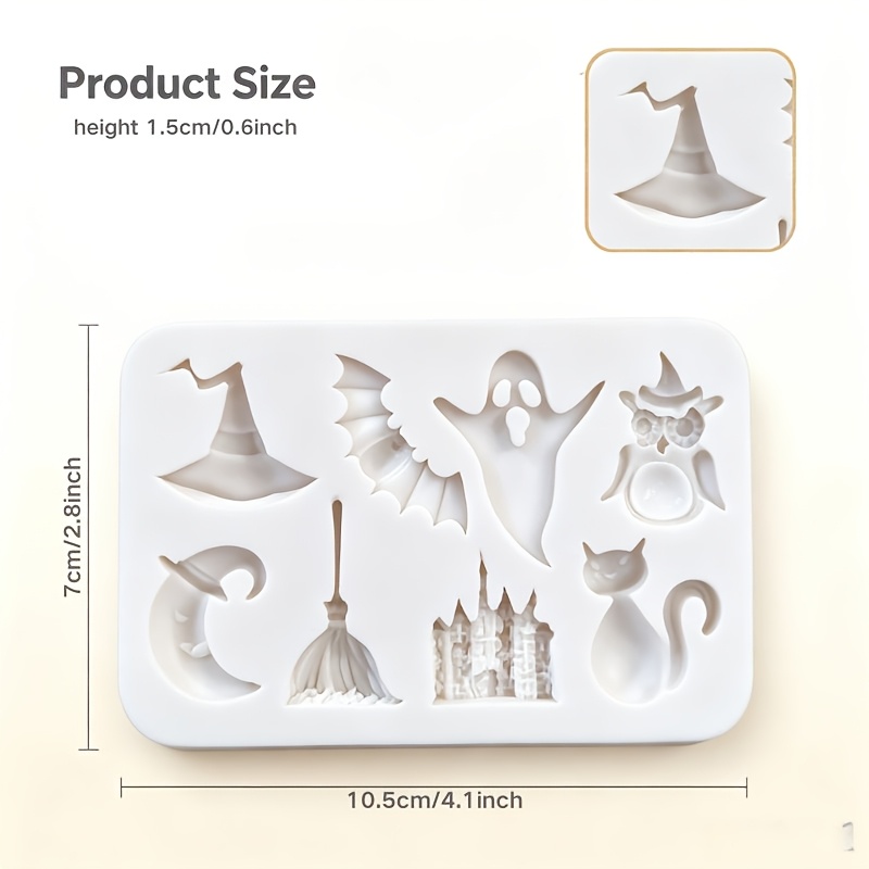 TEMU Halloween Silicone Mold Food-grade, Pumpkin Broom Witch Hat Castle Shapes, Chocolate Candy Fondant Mold For Cake Decor & , Reusable Easy Clean