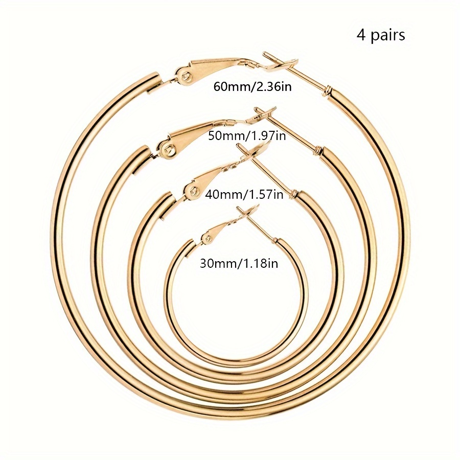 Image of Set Of 4 Pairs Of Easy Hoop Earrings, Stylish And Classic, Suitable For Everyday Casual Wear, Vacations, And Parties