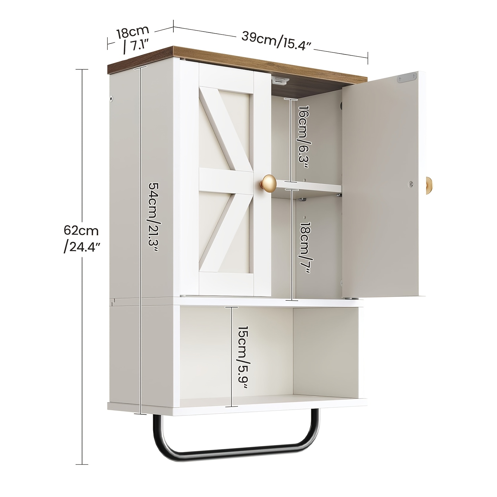 TEMU Bathroom Wall Cabinet, Storage Cabinet With Open Compartments And Towel Rail, Rustic Style Storage Cabinet, Open And Hidden Storage Space,