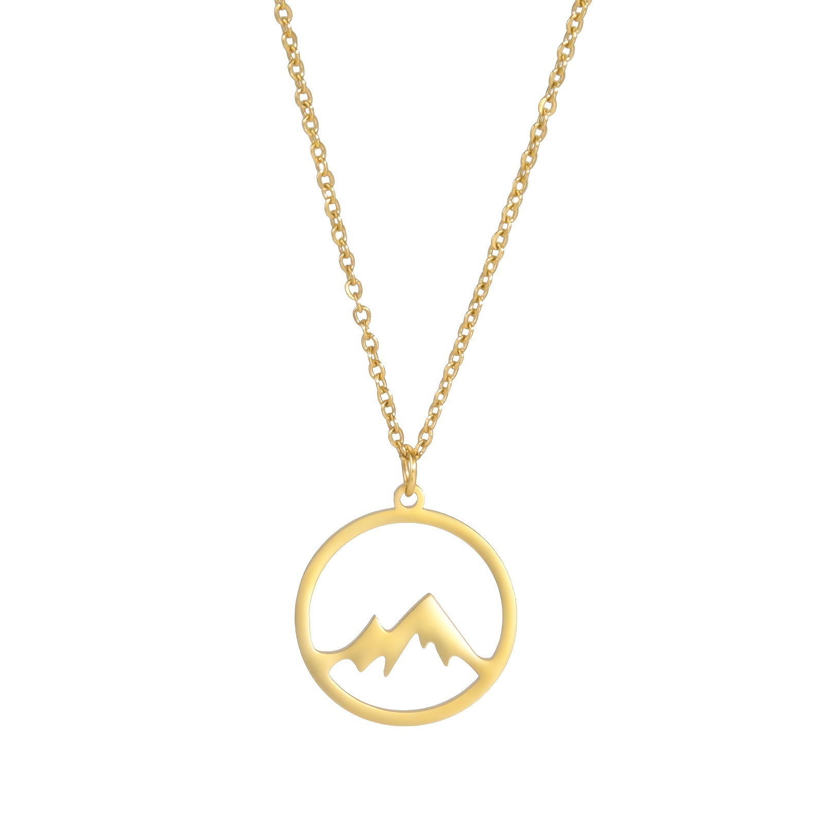 Image of 1pc Round Mountain Pendant Necklace, Outdoor Enthusiast Climbing Gift, Stainless Steel Jewelry Birthday Present