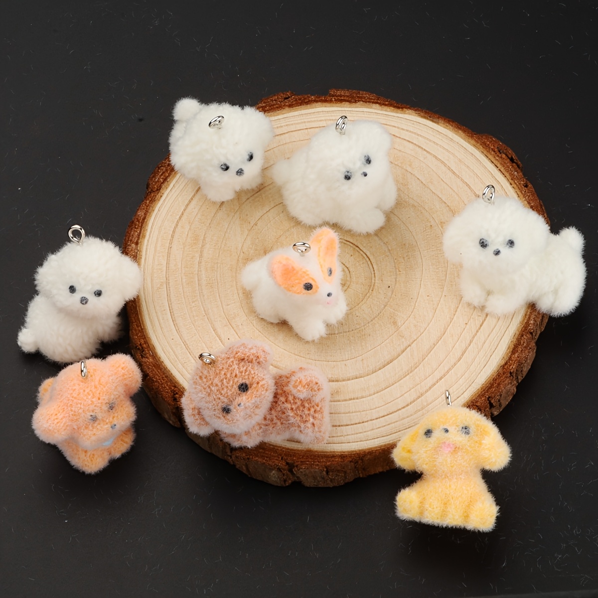 E-shop 8 Stk. niedliche beflockte Welpen-Anhänger, beflockte Welpen-Serie-Anhänger für DIY-Schmuckherstellung dekorative Accessoires, können als