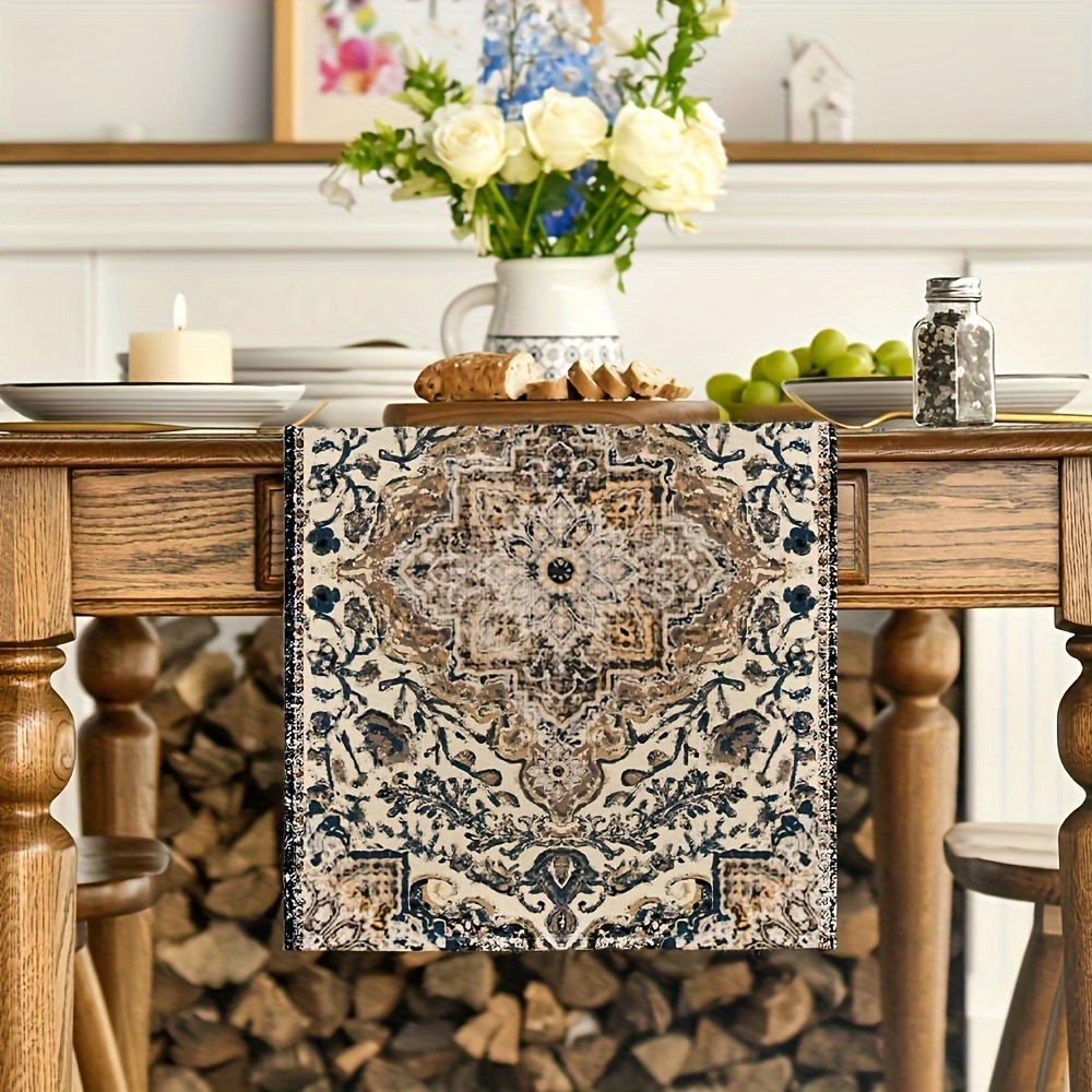 

Bohemian Style Deep Blue Table Runner: Perfect For Holiday Kitchen Decor, Suitable For Indoor And Outdoor Family Parties