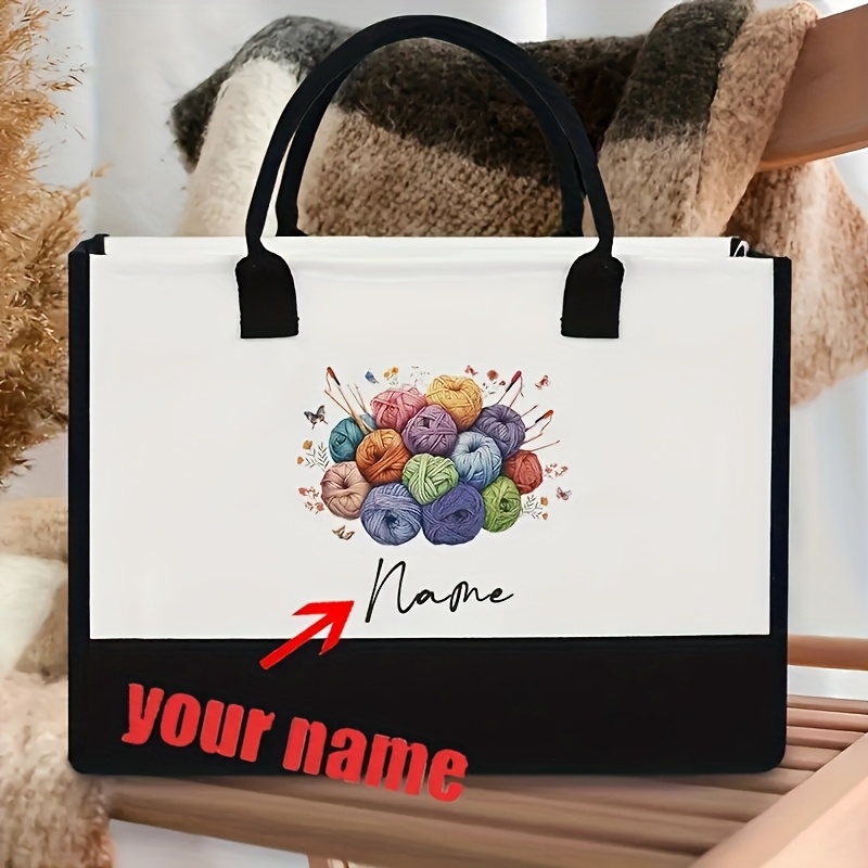 TEMU 1 Personalized Large-sized Crochet Floral Pattern Tote Bag With A Monogrammed Women's Custom Name, Suitable For Crocheting, A Bag For Mom Or