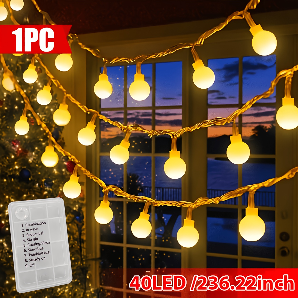 Image of 600cm 40led Spherical Fairy Light String - Battery Powered, Indoor Diy Fairy Light String For Courtyard, Garden, Indoor Party, Holiday Party Decoration (warm White Light) Halloween