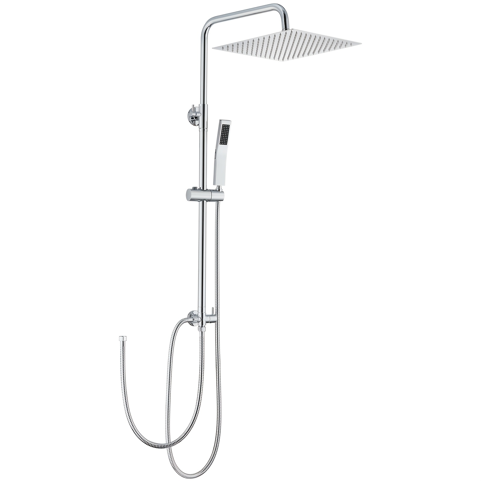 Image of Two-function Shower Set, 12-inch Square 304 Stainless Steel , Height-adjustable Telescopic Shower Rod (72-110cm), 360° Rotating Handheld Showerhead, 1.5-meter Anti-winding Hose