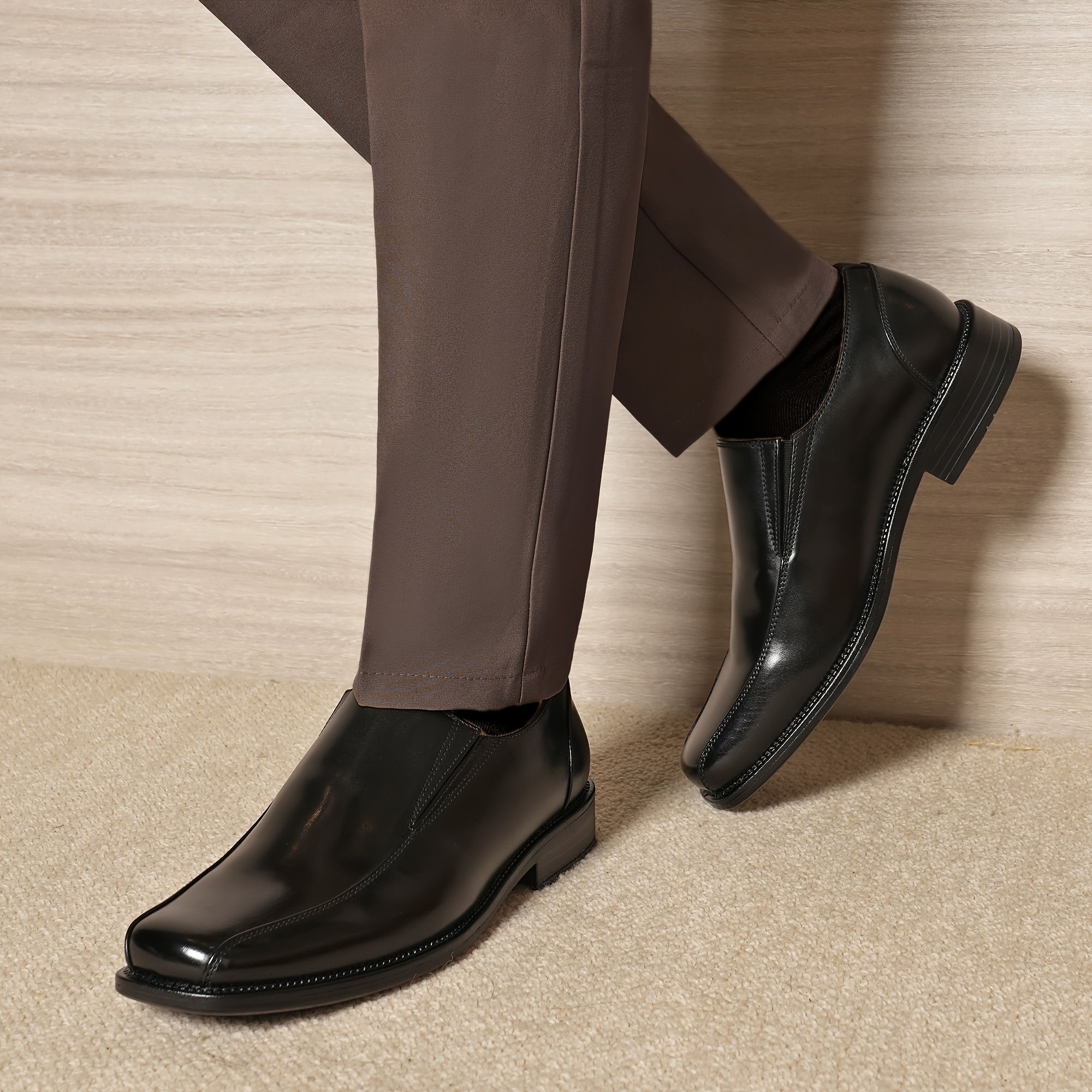 *'s slip-on casual shoes, formal shoes, wide version, PU fabric,  comfortable and suitable for office formal wear and daily lei - Main Image