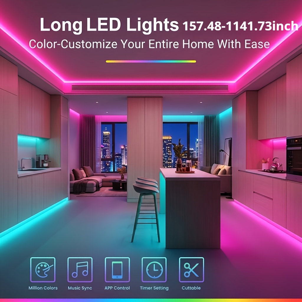 Smart RGB LED Light Strip with App Control, Music Sync