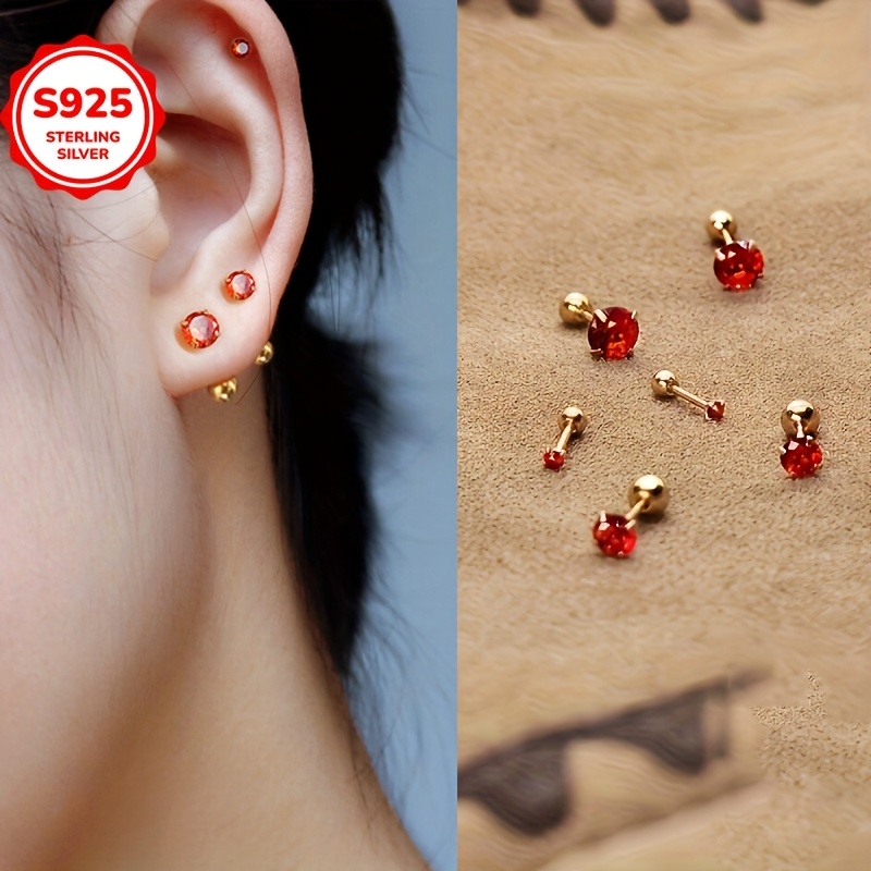 

Aibelopy Vintage Elegant 925 Sterling Silver Red Synthetic Zirconia Stud Earrings, 0.4g Lightweight, Summer & Valentine's Day Gift Jewelry