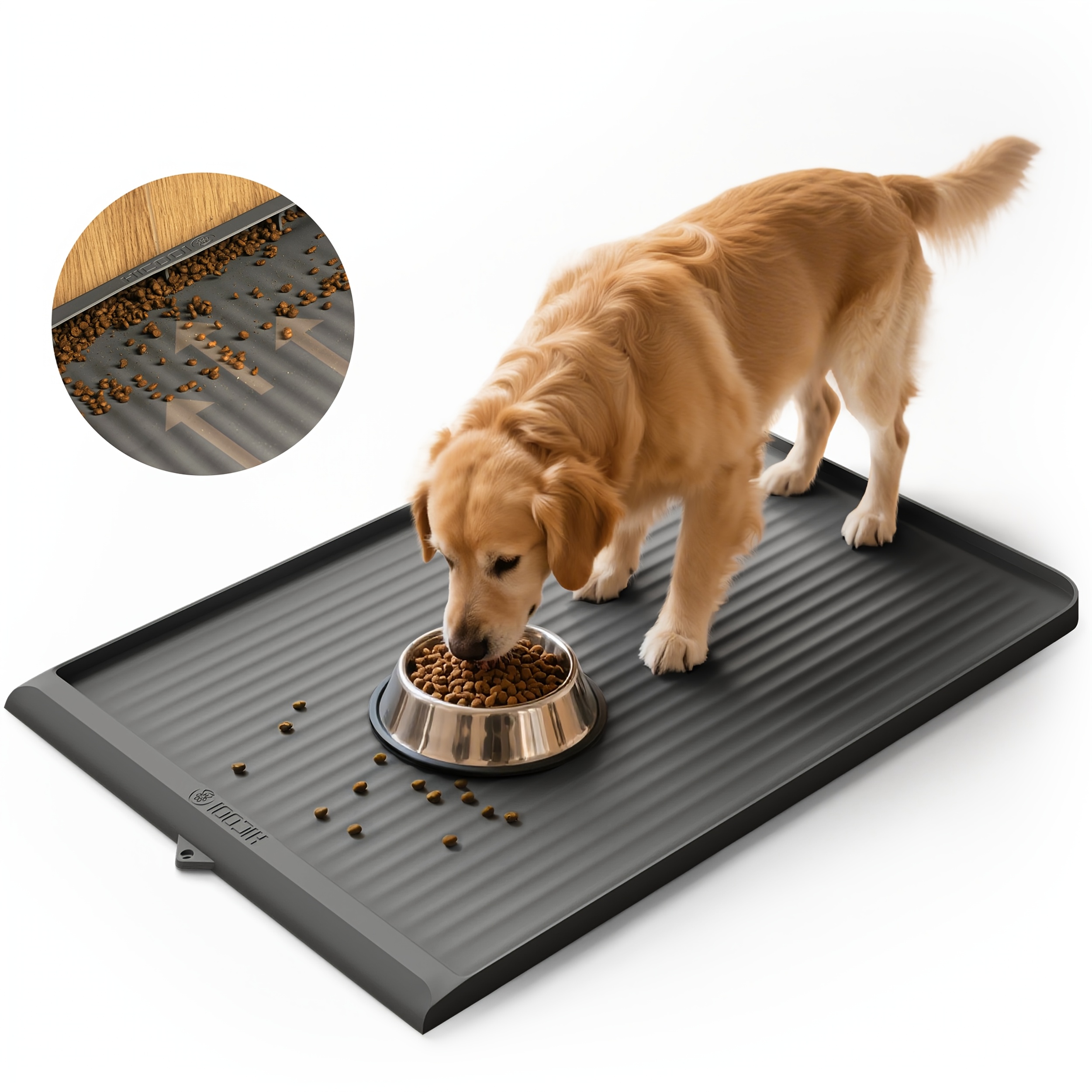 TEMU Dog For Food Mat 36"x24", Waterproof Pet Feeding Mat With Diversion And Raised Edges, Large Non-slip Dog Bowl Mat For Food And Water, Cat For