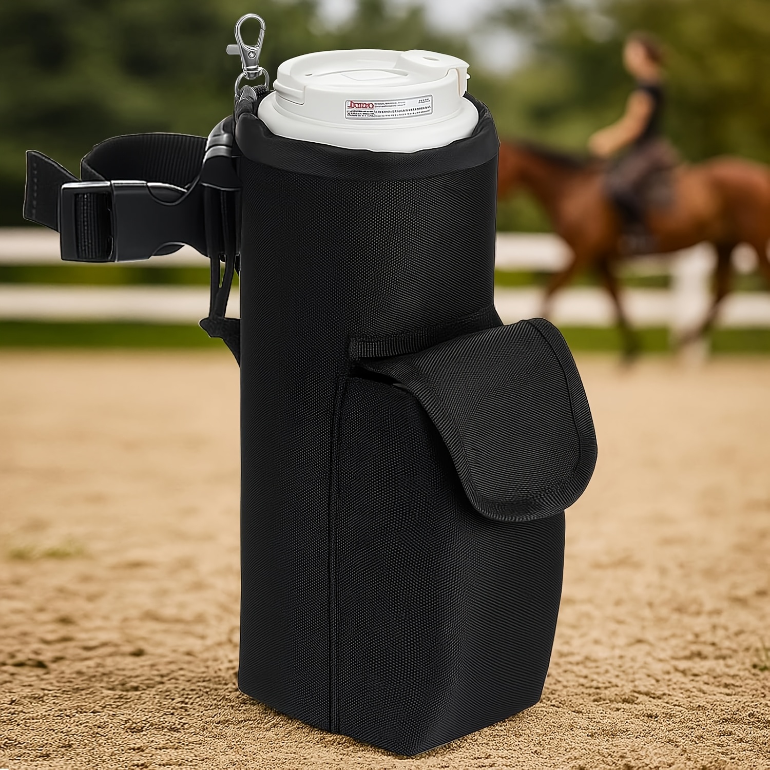 Water Bottle Holder With Pocket, Saddlebags For Horses With Adjustable Strap, Horse Riding Accessory, Easy To , Black 10 X 4 X 4 Inch