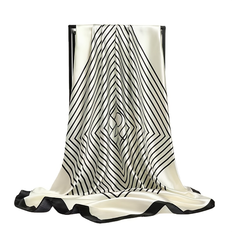 Faux Shawl Scarf, Minimalist Black & White Satin Square