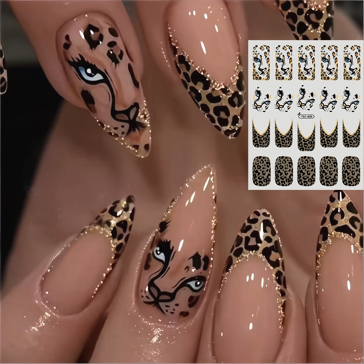 Tsc-635 Leopard Print Flowing Golden Glitter Leopard 3d Nail Art Decals, Nail Stickers For Women And, All Ages, Diy For Holidays And Daily Use