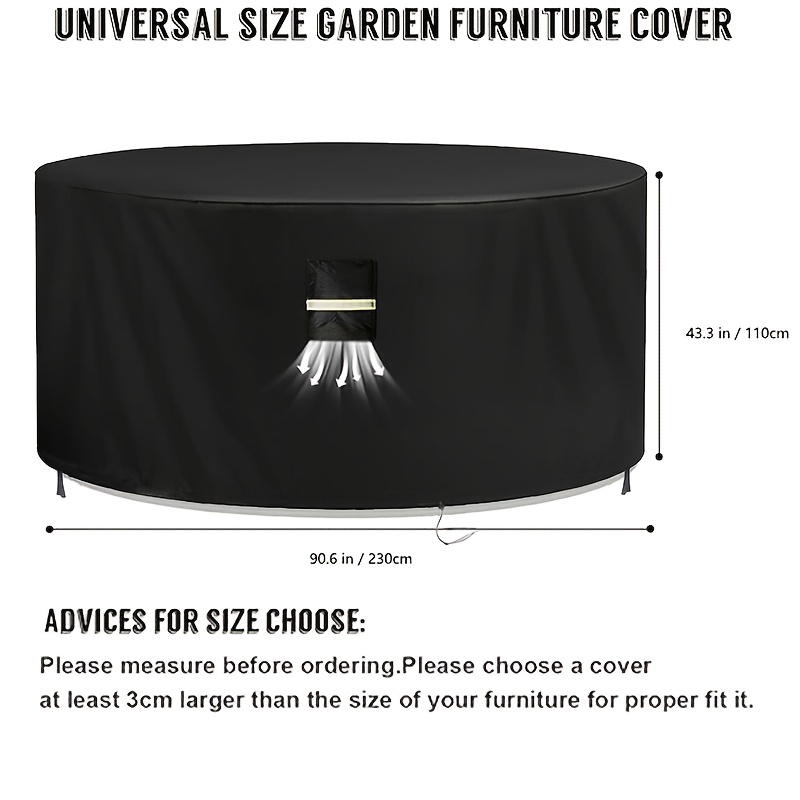 TEMU Heavy-duty Round Patio Furniture Cover 1-pack, 420d Fabric With Air Vents, Reflective Strips, Handles And Hook-and-loop Fasteners