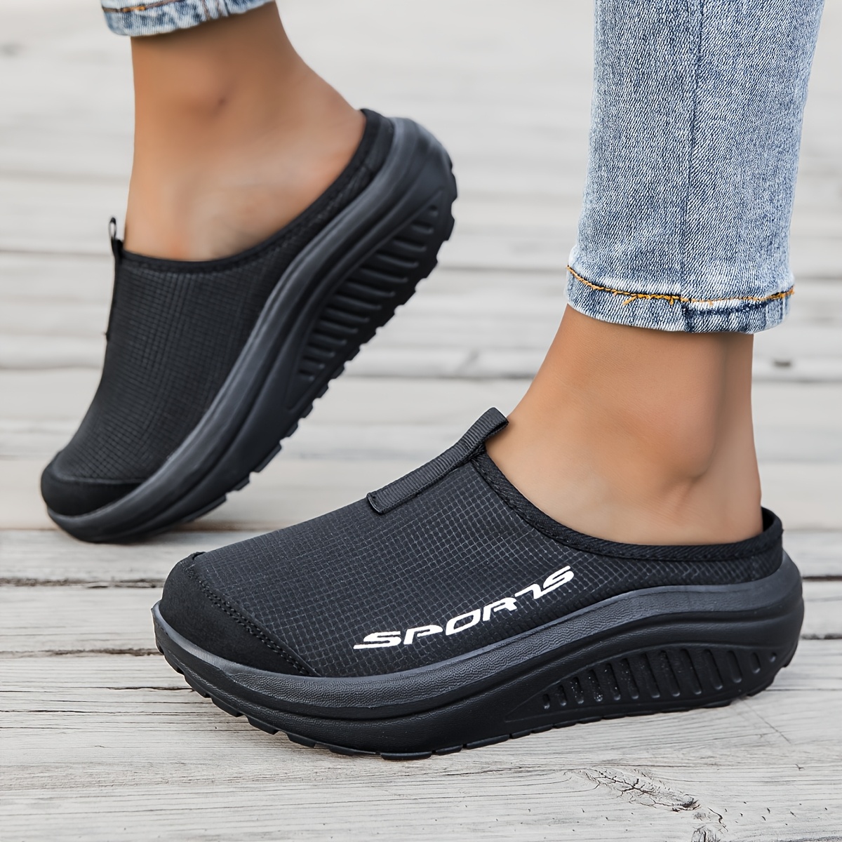 sneakers summer thick soled womens hooded slippers fashionable breathable mesh soft soled road running shoes outdoor anti slip and wear resistant   sports slippers and sandals for fitness and outdoor activities black cn36 eu36 7