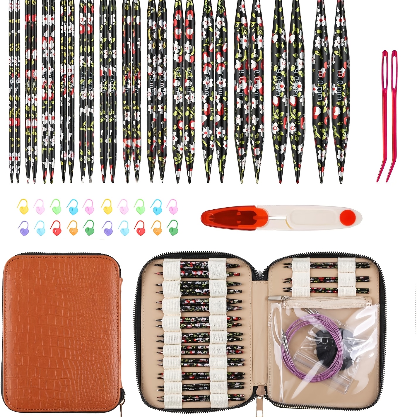 Image of 62pcs Interchangeable Circular Knitting Needles Set, 13 Pairs 4 Inch Metal Circular Needles (3.0.0mm) With Cables & Storage Case, Professional Diy Weaving Kit For Sweaters, Socks & Blankets
