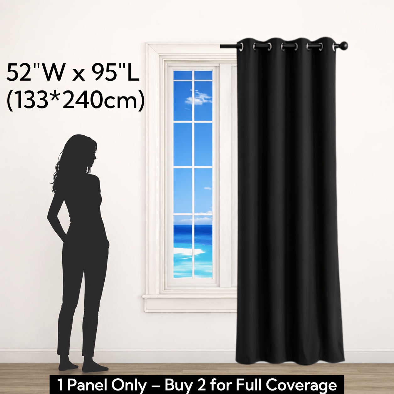 Image of 1pc Minimalist 100% Blackout Curtain, With Coated Thermal Lining, For Living Room Closet Window, Doorway Thermal Rope Room Darkening Curtain Panel
