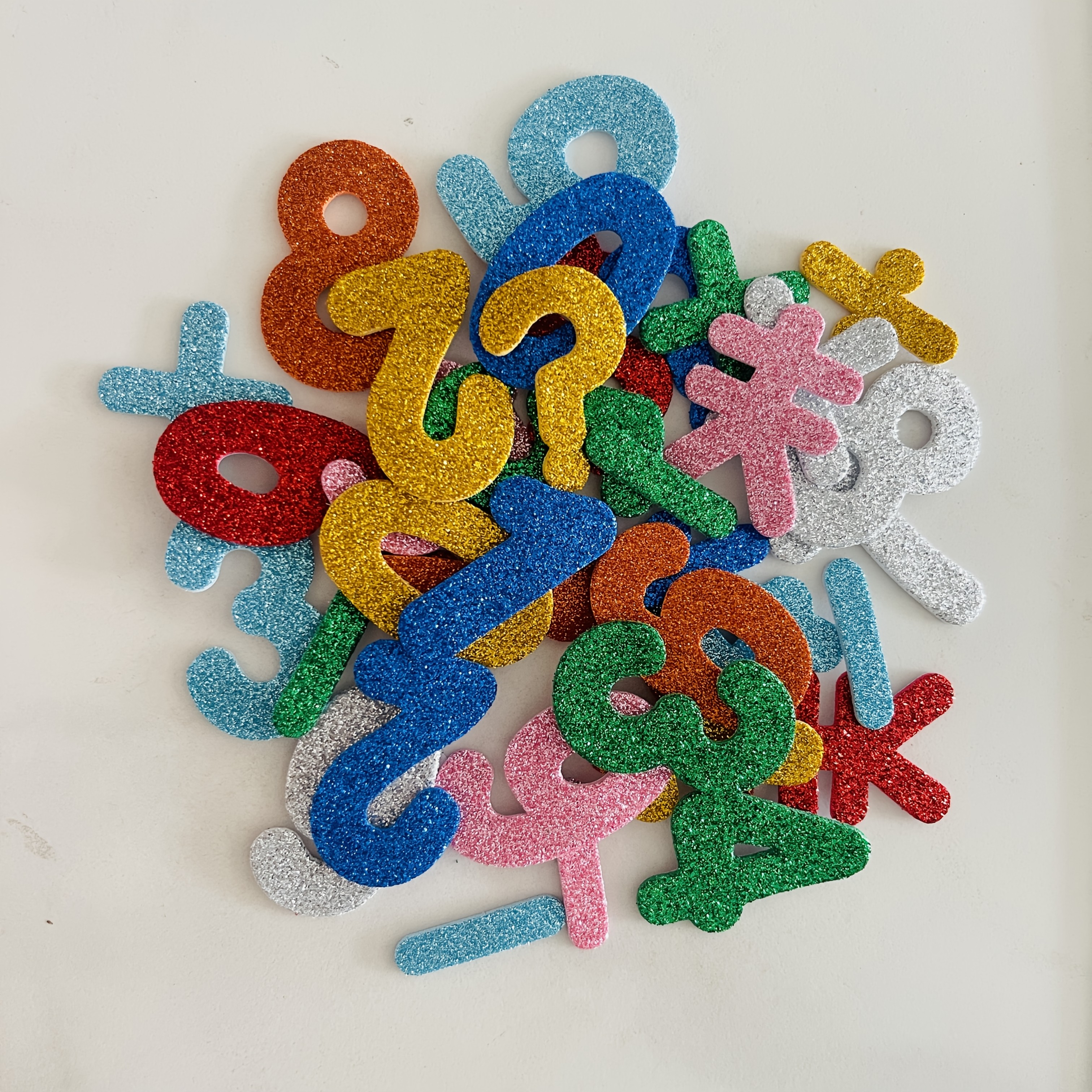 Image of 38pcs Color Glitter Mathematical Adhesive Stickers Eva Handmade Diy Material Package Making Stickers Number Symbols Stickers With Adhesive Backing Styles