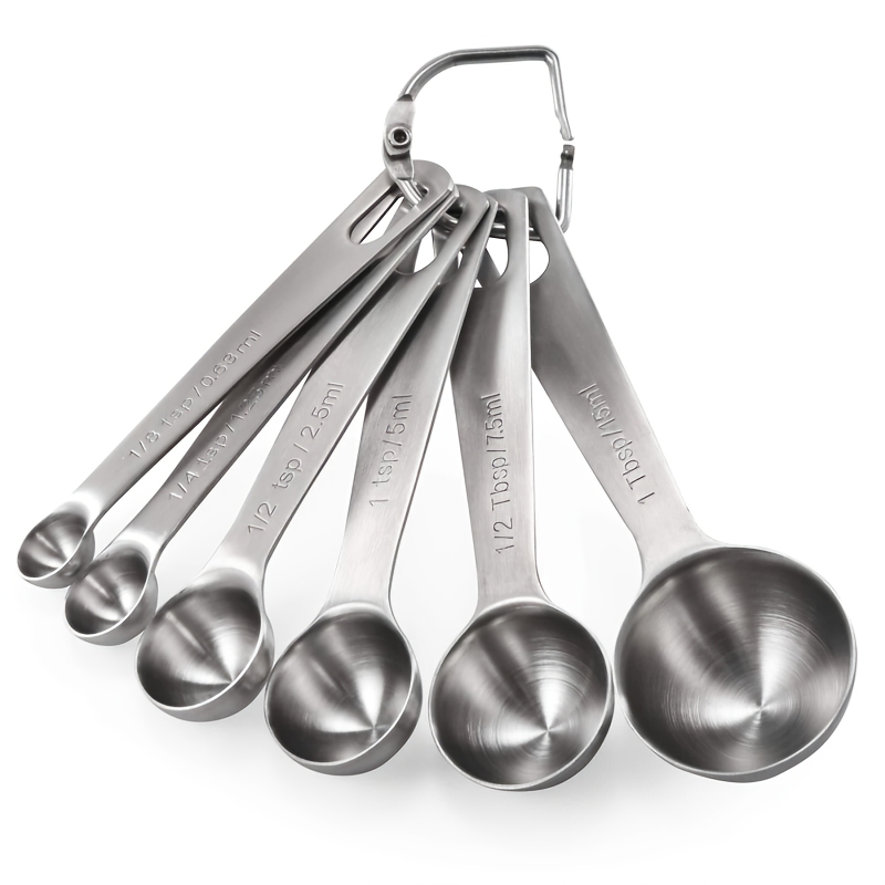 TEMU Measuring Spoons, High-quality Durable Stainless Steel Measuring Spoon Set, With Metric And Uk Units Large , 6pcs Set, For Measuring Dry And Wet