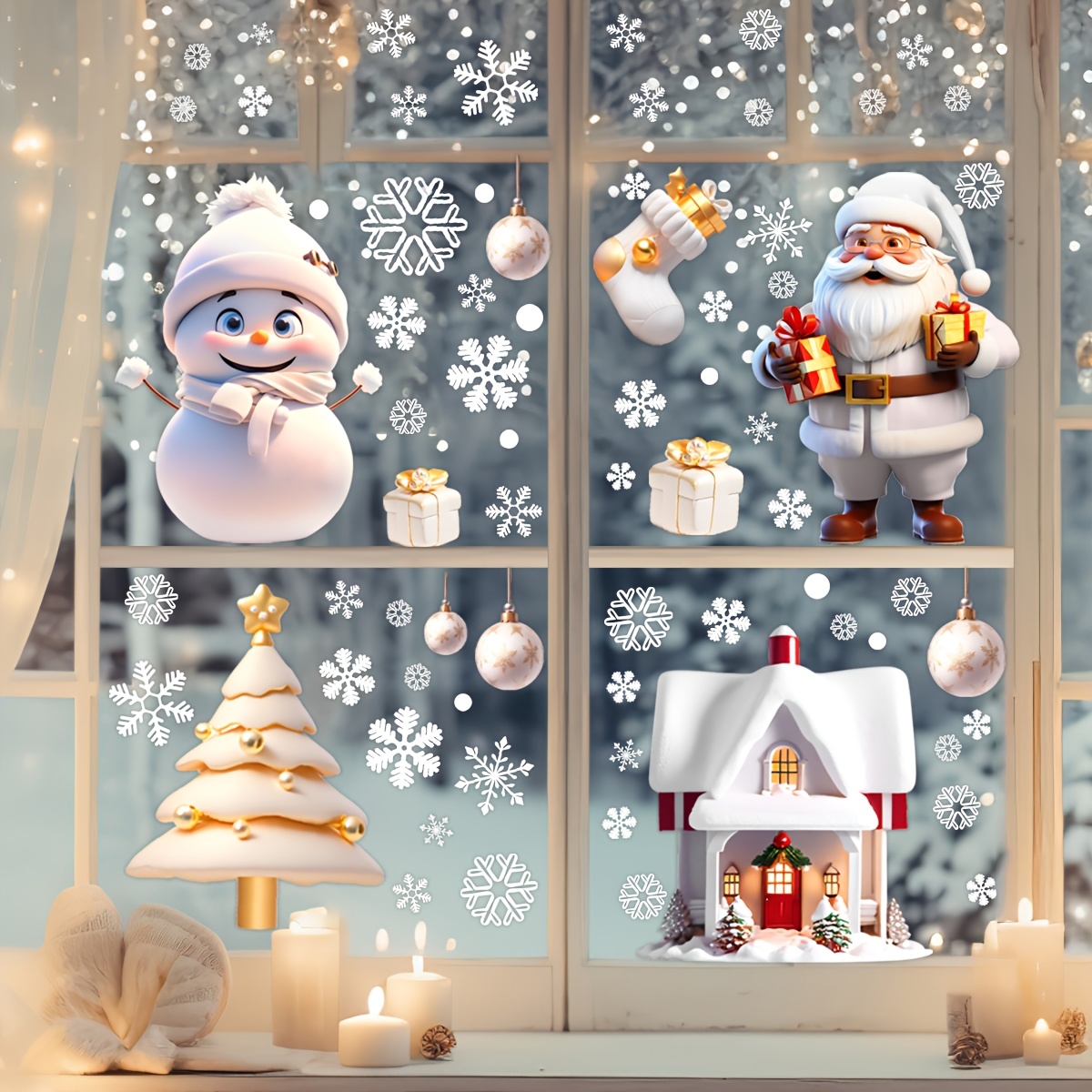 TEMU 113pcs 4-sheet Pack Christmas Stickers Santa Claus Snowman Snowflake Window Stickers Static Removable Door Decals Refrigerator Stickers Scene