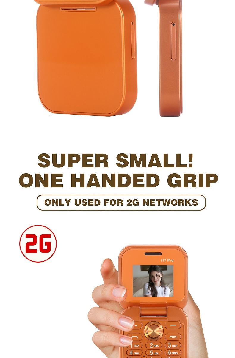 Mini Flip 2G Network Phone, New Xingyu Orange Color, Dual-SIM Dual-standby, Clear Calls, Back-side Flash Screen Reminder Function, 1000mAh Large Capacity, 72-hour Standby Time, Supports Multiple Languages/Bluetooth/music Playback/FM Radio Functions