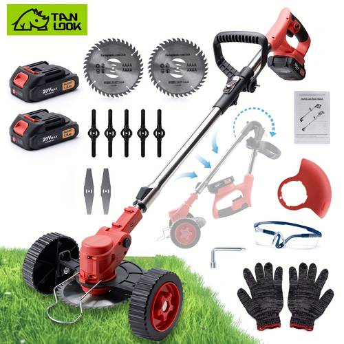 cordless lawn mower with 2 x 1500mah batteries 3 interchangeable blades lightweight portable lawn mower for yards driveways ideal for professionals garden maintenance ergonomic metal construction