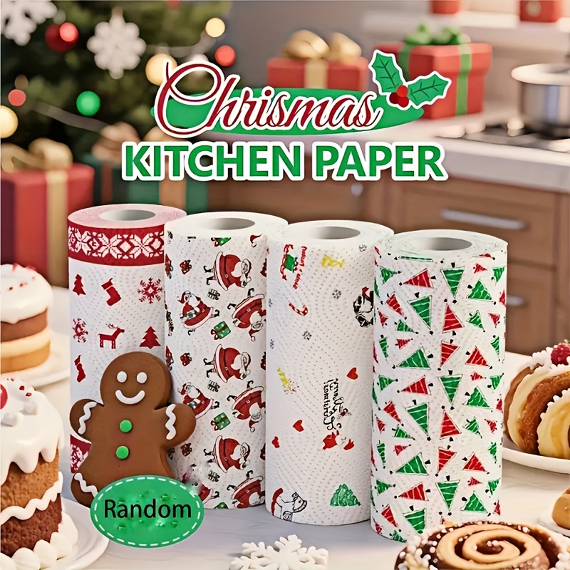 TEMU 1 Rollo de Toalla de Papel de Cocina Navideña Gruesa de 4 Capas - Estructura Gruesa y Duradera de Tres/ Capas, Estilos Aleatorios, Paño de
