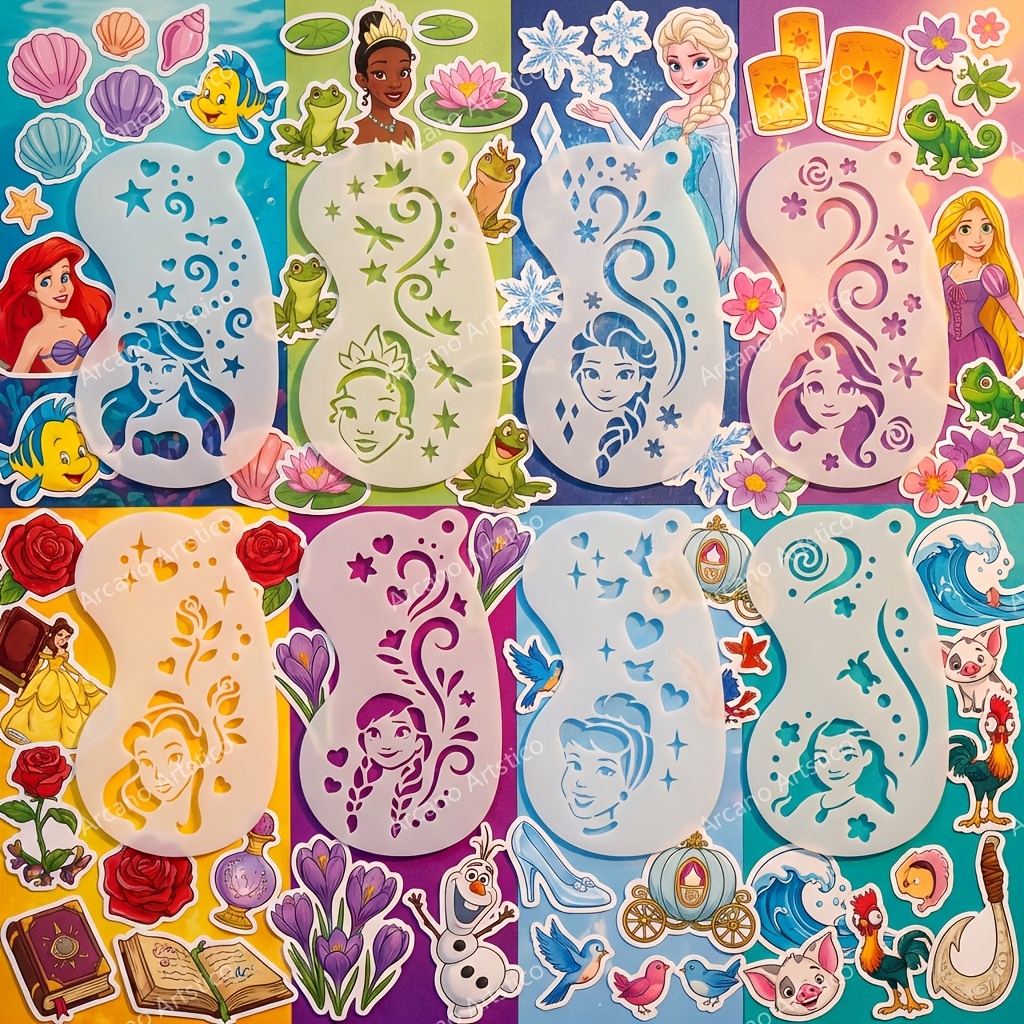 E-shop Wiederverwendbare Schablonen zum Gesichtsmalerei mit Disney-Prinzessinnen, für Partydeko und Kunstprojekte, inklusive Designs von , Belle, Elsa,
